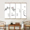 Kalligrafie Chinese stijl bloemplanten canvas schilderijen voor woonkamer decoratieve zwart-wit abstracte kunst aan de muur houtrolschilderijen