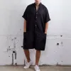 Sommer Lose Junge Strampler Baumwolle Halbe Hülse Taste Hosen 2024 Casual Solide Männer Cargo Overalls Overall Hosen Männlichen