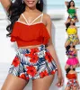 Ropa de baño Verano Nuevo Bikini de alta calidad Señoras Piscina Traje de baño Retro Montaña Estampado rojo Traje de baño Moro S-5XL Deportes acuáticos 240311