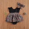 Rompers Citgeesummer Fashion 0-24m Toddler Baby Girl Set Dress-Style Leopard Print Lace Black Short Sleeve Backless Bodysuit Bow