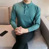 Summer Mens Long-Sleeved Knitted Casual POLO Shirts Contrast Color British Slim Fit Lapel Shirt Men Clothes S-3XL 240326