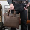 Retro Mens Portcase äkta läderhandväska topplager Kohide Business Tablet Bag Slim Clutch för 16 -tums bärbar dator 240313