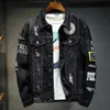 Mężczyzn marki dżinsowy Hip Hop Streetwear Punk Motorcycle Ripped Druku