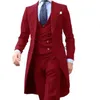 Arrivel Long Coat Designs Chinese Red Men Suit Gentle mens Tuxedo Prom Blazer Custom 3 Pieces JacketvestPants 240306