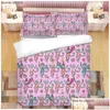 Ensembles de literie Rose Roller Rabbit 3D Ensemble imprimé Couette Ers Cases Couette Literie Linge de lit T230217 Drop Delivery Home Garden Text Dhrem