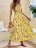 Boxes Fashion Women Summer Print Jacquard Aline Dress Shrinkage Design Bow Decor Sling Sleeveless Backless High Waist Slim Long Dress