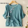 Etnische Kleding Lente Zomer Traditionele Chinese Vrouwen Kleding Korte Mouw Top Losse Hanfu Tang Pak Ronde Hals Literair T-shirt