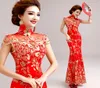 Etniska kläder rött broderi cheongsam modern qipao långa kinesiska kvinnor traditionell kvällsklänning orientalisk elegant festklänning5949545