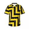 القمصان غير الرسمية للرجال قميص عطلة هندسية قميص طريق صفراء طوب طريق طباعة هاواي الرجال الأنيقة بلوزات قصيرة الأكمام هاراجوكو التصميم