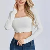Kadın Tişörtleri Kadın Y2K İki Parçalı Setler Uzun Kollu Bolero Omuz silkme ve Bandeau Tüp Mahsul Tepeleri Dantel Trim İnce Fit T-Shirt Sonbahar