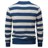 Men's Sweaters 2024 Pullover Autumn/Winter Wool Round Neck Slim Fit Sweater Casual Stripe Versatile Warm Knit Grey Green