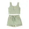 Kleidungssets für geborene Baby-Mädchen-Kleidung, Sommer-Outfit, Cami-Tanktops mit Stretch, lässiges Rüschen-Shorts-Set für