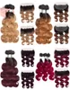 Ombre Bundles Avec Fermeture Frontale Péruvienne Vierge Vague De Corps Deux Tons Racines Foncées Armure De Cheveux Humains Miel Blonde Brun Vin Rouge Colo7950839