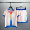 2024 Zomer Mode Heren En Dames Shorts Trainingspak Sets Korte Mouw 100% Katoen Grijs T-shirt Shorts Print Mannelijke set Heren Merkkleding WTE2 #014