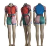Newggs Luxury İki Parçalı Setler Trailsits Kadınlar için Yaz Kıyafetleri Kız Top T-Shirt ve Şort Fermuar Jogger Suits Sports Giyim Eşleştirme Giysileri