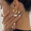 Circle Drop 14k Yellow Gold Earrings New Vintage Baroque Pearl Earring Gold Color Round Earclip Women Temperament Elegant Jewelry Party Gift