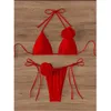 Ropa de baño S.XL Sexy 3D Flores Halter Bikini con tiras Traje de baño para mujer Traje de baño para mujer Conjunto de dos piezas Bikini Traje de baño Deportes acuáticos 240311