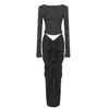 Casual Dresses Women Celebrity Sexy Long Sleeve Ruffles Backless Maxi kjol Set 2024 Elegant Evening Club Party Outfits Cocktail