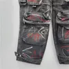 Jeans femininos 2024 primavera outono personalizado pintado graffiti perna reta mulheres múltiplos bolsos rua na moda lx050