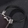 Charm Armbanden Mode Dubbellaags Zwart Gevlochten Lederen Kruis Armband Mannen Rvs Karabijn Voor Vrouwen Sieraden PD1090