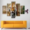 5 Piece Canvas Art Set Fierce Tiger Målning Modern duktryck Målning Yekkow HD Animal Wall Picture For Bedroom Home Decor210r