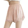 Damen-Shorts Dropshipping!!Frauen Schlafen Shorts Satin Einfarbig Lose Typ Elastische Taille Nahtlose Dame Sicherheit Hosen Fe PantsL24313