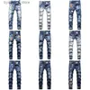 Jeans voor heren D2 Mannen Badge Rips Stretch paarse jeans Herenmode Slim Fit Gewassen Motocycle Denim Broek Panelen Hip HOP-broek L240313