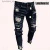 Jeans para hombres Jeans rasgados Hombres Stretch Skinny Gris Azul Negro Hip Hop Pantalones de mezclilla Streetwear Casual Slim Fit Jeans para hombres Jogger jean L240313