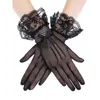 Fem fingrar handskar kvinnor svart vit sommar uv-proof kör brud mesh fisknät spets blommor vantar full finger flickor bröllop2765