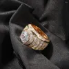 Ringas de banda Icepou Gold Ring Fashion Big Stones Sier Mens Hip Hop Jóias