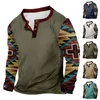 Men's T Shirts Outdoor Vintage V-neck Button Long Sleeve Fashion Sports T-shirt Clothing Offers Autumn