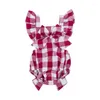 Strampler Pudcoco US Stock Born Säuglingskinder Baby Mädchen Sommer Schulterfrei Plaid Bow Strampler Stirnband für Alter 0-18 Monate