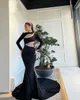 Elegant Pearls Evening Dresses Mermaid Prom Gowns Long Sleeve High Neck Sweep Train Cutaway Sides Custom Made Party Dress Plus Size