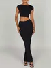 Kjolar kvinnor y2k 2 bit maxi kjol set backless capped hylsa toppar bodycon långa kläder sommar streetwear