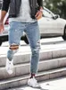 Men Jeans Streetwear Knee Ripped Skinny Hip Hop Fashion Estroyed Hole Pants Solid Color Male Stretch Casual Denim Big Trousers 230226