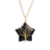 Naturel 7 Chakra Étoile Pierre Pendentif Collier Arbre de Vie Main Fil D'or Enveloppé Gravier Guérison Pierres Précieuses Pendentif Colliers Bijoux