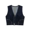 Women's Tanks V-neck Sleeveless Slim Fit Versatile Denim Vest Fashionable Short Top