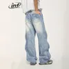 Inflação marca baggy perna larga namorado jeans unissex vintage lavado azul denim calças masculinas plus size 240308