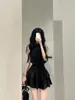 Work Dresses 2024 Summer Black 2 Piece Skirt Sets Women Korean Fashion Clothing Y2k Crop Tops Blouse Mini Skirts Sexy Suits Chic