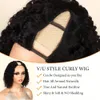 V Part Wig Human Hair Wigs For Black Women Natural Color 10-14 Inches Short Bob Curly Clip in Wig 150% Density