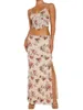 Tweedelige jurk dames bloemenprint 2 rokset Y2k crop cami top split maxi zomer lange outfits uitgaan streetwear