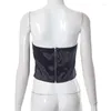 Canotte da donna Senza spalline Backless Sexy Stampa floreale Raso Crop Top Corsetto per le donne Autunno Inverno Senza maniche Party Club Canotte a tubo