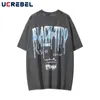 T-Shirts für Herren, Sommer, Retro-Briefdruck, Halbarm-T-Shirt, Herren-Streetwear, lockerer Rundhalsausschnitt, gewaschene Distressed-Baumwolle, kurze Ärmel