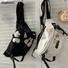 Bel paketleri unisex büyük kapasiteli harajuku crossbody tuval çanta vintage japon tarzı moto fanny paketi öğrencileri hippop caddesi 240308