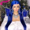 Synthetic Wigs Synthetic Wigs Blue Color 13x4 Lace Front Wigs PrePlucked Colored Blue Density Remy Straight Hair Wigs for Women ldd240313