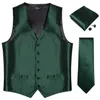Mens Suit Vest Neck Tie Set Wedding Party Dress Paisley Solid Green Silk Waistcoat Tuxedo Male Blazer DiBanGu 240312