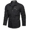 Chemises décontractées pour hommes 2024 Printemps Hommes Manches longues Coton Haute Qualité Camisa Militaire Marque De Mode Vêtements Blouse Noire
