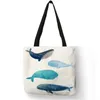 Borse per la spesa Borsa da donna Cute Whale Sea Series Shopper Giapponese di grande capacità Spalla vintage in tessuto di lino dei cartoni animati