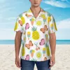 Mäns avslappnade skjortor skjorta färgglada sommar tropiska frukter korta ärm toppar lapel