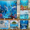 Rideaux Monde sous-marin poisson tortue 3d rideaux de douche océan dauphin mer paysage tissu imperméable rideau de bain salle de bain décor écran